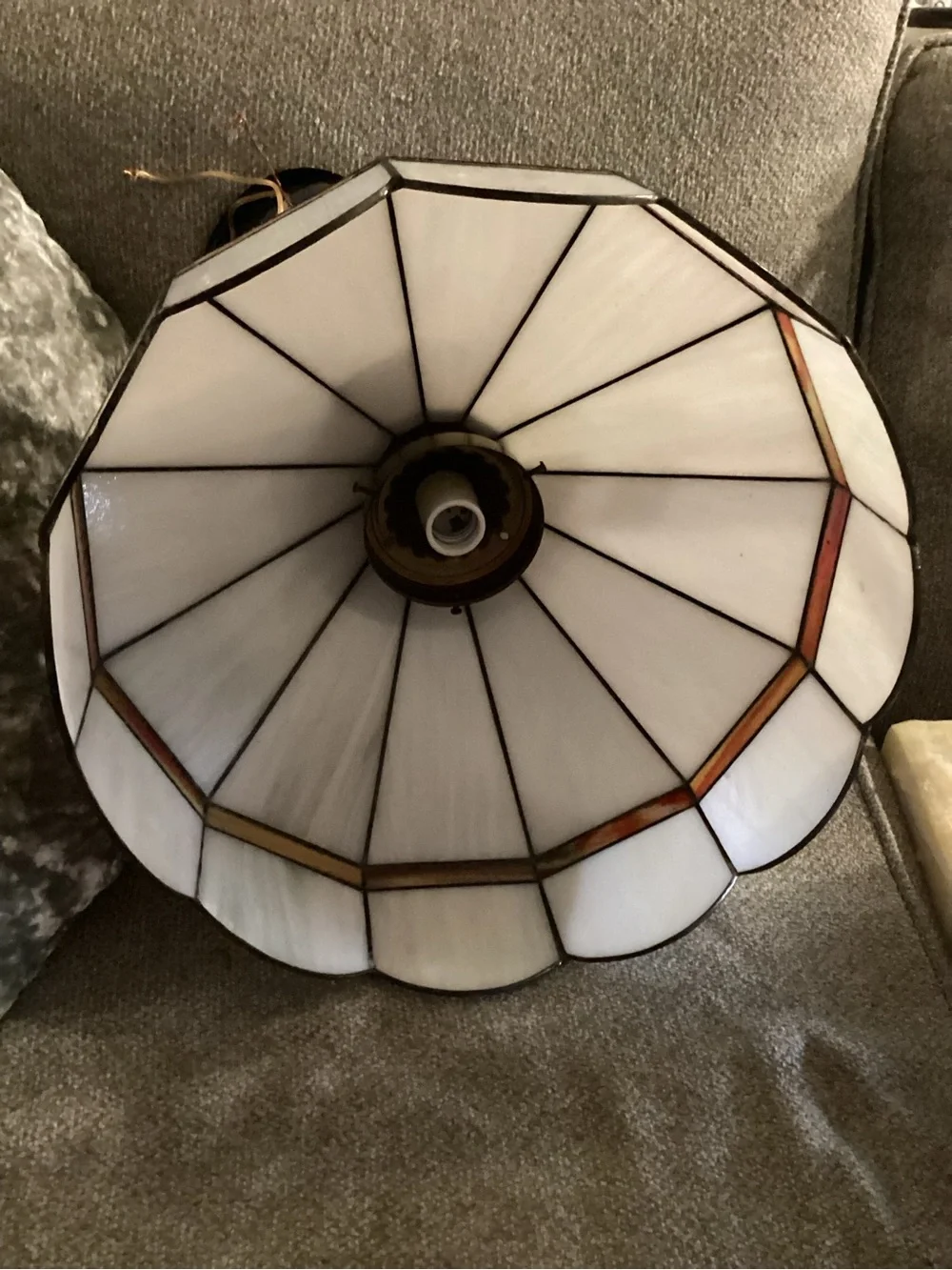 Stained Glass Ceiling Pendant Light in Iridescent White and Amber Tiffany style